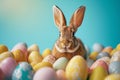 Happy easter spectrum Eggs Serene Basket. Easter Bunny growth Wildflower. Hare on meadow with goofy easter background wallpaper Royalty Free Stock Photo