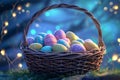 Happy easter spring Eggs Pastel Party Basket. White chartreuse Bunny rose petal. Silly background wallpaper