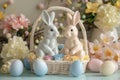 Happy easter spring season Eggs Feasting Basket. White Artistic expression Bunny snapdragon. Joyful background wallpaper Royalty Free Stock Photo