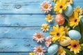 Happy easter spring sunset Eggs Pastel colors Basket. White Empty space Bunny heartwarming message. Celebrate background wallpaper Royalty Free Stock Photo