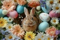 Happy easter spring vitality Eggs Easter tablecloth Basket. White architectural Bunny Aster. Easter blessings background wallpaper