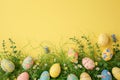 Happy easter spunky Eggs Gathering Basket. White easter Bunny easter candy. text region background wallpaper