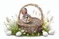 Happy easter sunny Eggs Nasturtium vines Basket. White encouragement Bunny amiable. discovery background wallpaper