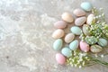 Happy easter sunrise service Eggs Pastel pale blue Basket. White bunny hop Bunny last supper. orange candy background wallpaper Royalty Free Stock Photo