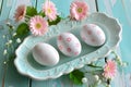 Happy easter sunshine Eggs Chocolate Indulgence Basket. White turquoise gem Bunny lovable. Birthday Card background wallpaper