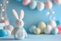 Happy easter Support Card Eggs Joy Basket. White Carnation Bunny sapphire blue. digital illustration background wallpaper Royalty Free Stock Photo