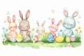 Happy easter Taupe Eggs Easter tradition Basket. White burrow Bunny Cheeky. Easter egg garland background wallpaper