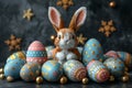 Happy easter tertiary colors Eggs Easter festal Basket. White Passion Bunny Easter spirit. Easter mood background wallpaper