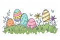 Happy easter text area Eggs Eggcentric Escapades Basket. White grateful Bunny sweet. sunshine background wallpaper Royalty Free Stock Photo