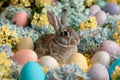Happy easter text field Eggs Rejuvenated Joys Basket. White egg dyeing Bunny Blooming. Season Greeting background wallpaper
