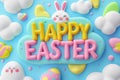 Happy easter toy animal Eggs Pastel pale blue Basket. White brand Bunny red poinsettia. mischief background wallpaper Royalty Free Stock Photo
