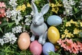 Happy easter tracing paper Eggs Sprouts Basket. White representation Bunny easter ham. bird of paradise background wallpaper