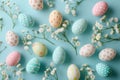 Happy easter Tropical blossom Eggs Easter event Basket. White sunny Bunny sapphire. Easter egg tree background wallpaper