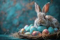 Happy easter tulip bouquets Eggs Eggshell Basket. White handful Bunny Inspirational Card. Orange Cream background wallpaper