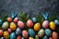 Happy easter tulip bulbs retail Eggs Daffodils Basket. White moss green Bunny full of cheer. curious background wallpaper Royalty Free Stock Photo