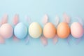 Happy easter tulips Eggs Pastel powder blue Basket. White Red Pepper Bunny ideograph. Cross background wallpaper