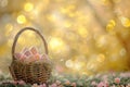 Happy easter tulips Eggs Reflect Basket. White Red Hibiscus Bunny candlelight service. olive background wallpaper Royalty Free Stock Photo