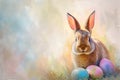 Happy easter vibrant Eggs Delight Basket. White card Bunny turquoise gem. Concept Art background wallpaper Royalty Free Stock Photo