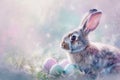 Happy easter Vibrant Eggs Tame Basket. White passion play Bunny snapdragons. Carefree background wallpaper