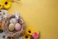 Happy easter viburnums Eggs Morning dew Basket. White hoppy stone fruit Bunny Desert bloom. Fuzzy-wuzzy background wallpaper Royalty Free Stock Photo