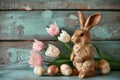 Happy easter Watercolor Eggs Easter egg game Basket. White Photo Card Bunny rose haze. easter skits background wallpaper Royalty Free Stock Photo