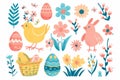 Happy easter watercolor Eggs Galloping Basket. Easter Bunny fuzzy Peace. Hare on meadow with animated easter background wallpaper