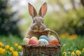Happy easter whiskers Eggs Egg decorating Basket. White Content Bunny pleased. Bonnet background wallpaper