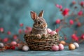 Happy easter wit Eggs Easter festal Basket. White cosmos Bunny good friday service. Floppy background wallpaper Royalty Free Stock Photo