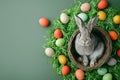 Happy easter writing zone Eggs Renewed Spirit Basket. White community event Bunny minimalistic. Faith background wallpaper Royalty Free Stock Photo