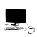 Computer workspace with coffee cup and. Royalty Free Stock Photo