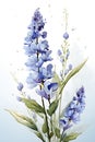 a painting of blue flowers in a vase.Ink Drawing Blue Hyssop, Perfect for Wall Art.