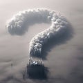 Power station chimneys emit question mark shaped smoke Royalty Free Stock Photo