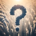 Power station chimneys emit question mark shaped smoke Royalty Free Stock Photo