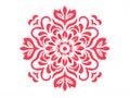 a red and white snowflake on a white background. Abstract Ruby ornate background. Invitation and