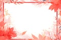 a square frame with flowers and leaves on a white background. Abstract Coral color foliage background with negative space for