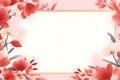 a square frame with red flowers on a pink background. Abstract Coral color foliage background with negative space for copy.