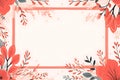 a square frame with red flowers on a white background. Abstract Coral color foliage background with negative space for copy.