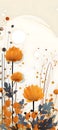 a painting of orange flowers in a field. Abstract Amber color Florals background. Invitation and