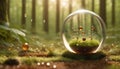 Transparent Orb of Nature Reflective Bubble in a Green Forest Ecology