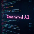 Generated AI Text on Computer Code Screen with Neon Effect Royalty Free Stock Photo