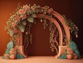Generated AI warmth and beauty: digital background with terracotta flower arch and soft light