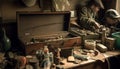 Expert carpenter repairing old leather shoes indoors generated by AI