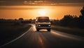 Semi truck speeding on multiple lane highway at sunset generated by AI Royalty Free Stock Photo