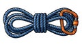 Blue Climbing Rope with Orange Carabiner Illustration Royalty Free Stock Photo
