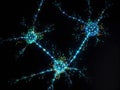 Generated illustration of a glowing cluster of green and blue neurons