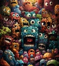 Generated illustration of a group of funny colorful pixelated monsters