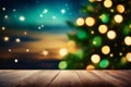 Wooden table, blurred bokeh background background - Wooden table with star sky in the background