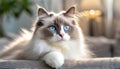 Noble Ragdoll breed cat with blue eyes