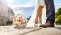 Newly married couple with bridal bouquet, generated image Royalty Free Stock Photo