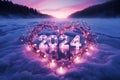 Romantic image of a heart-shaped lights with 2024 year